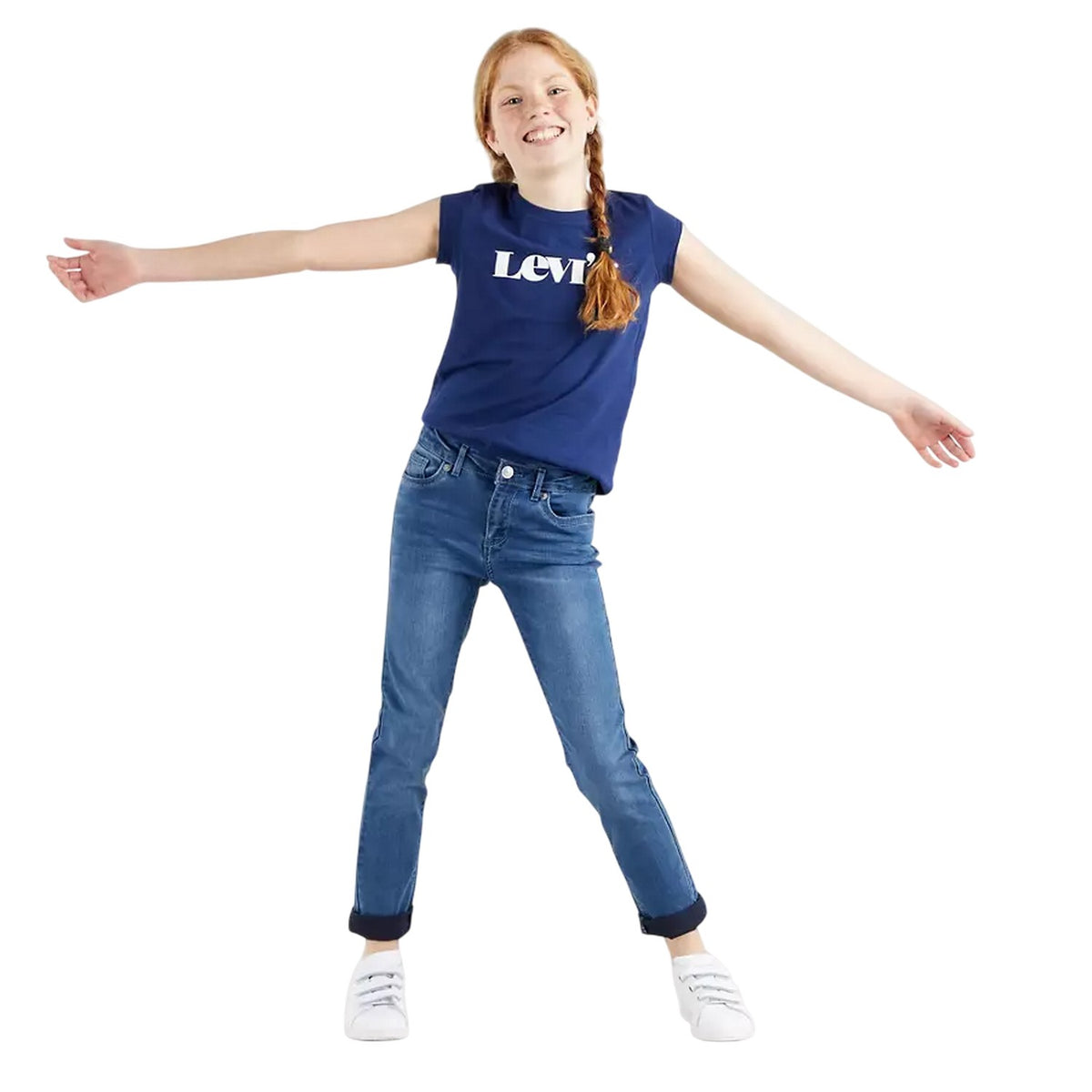 Mid Blue - Front - Levis Girls 710 Denim Skinny Jeans