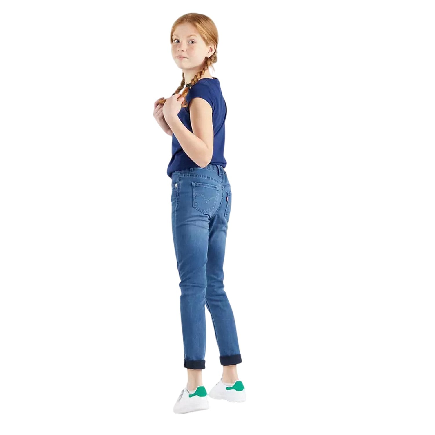 Mid Blue - Back - Levis Girls 710 Denim Skinny Jeans