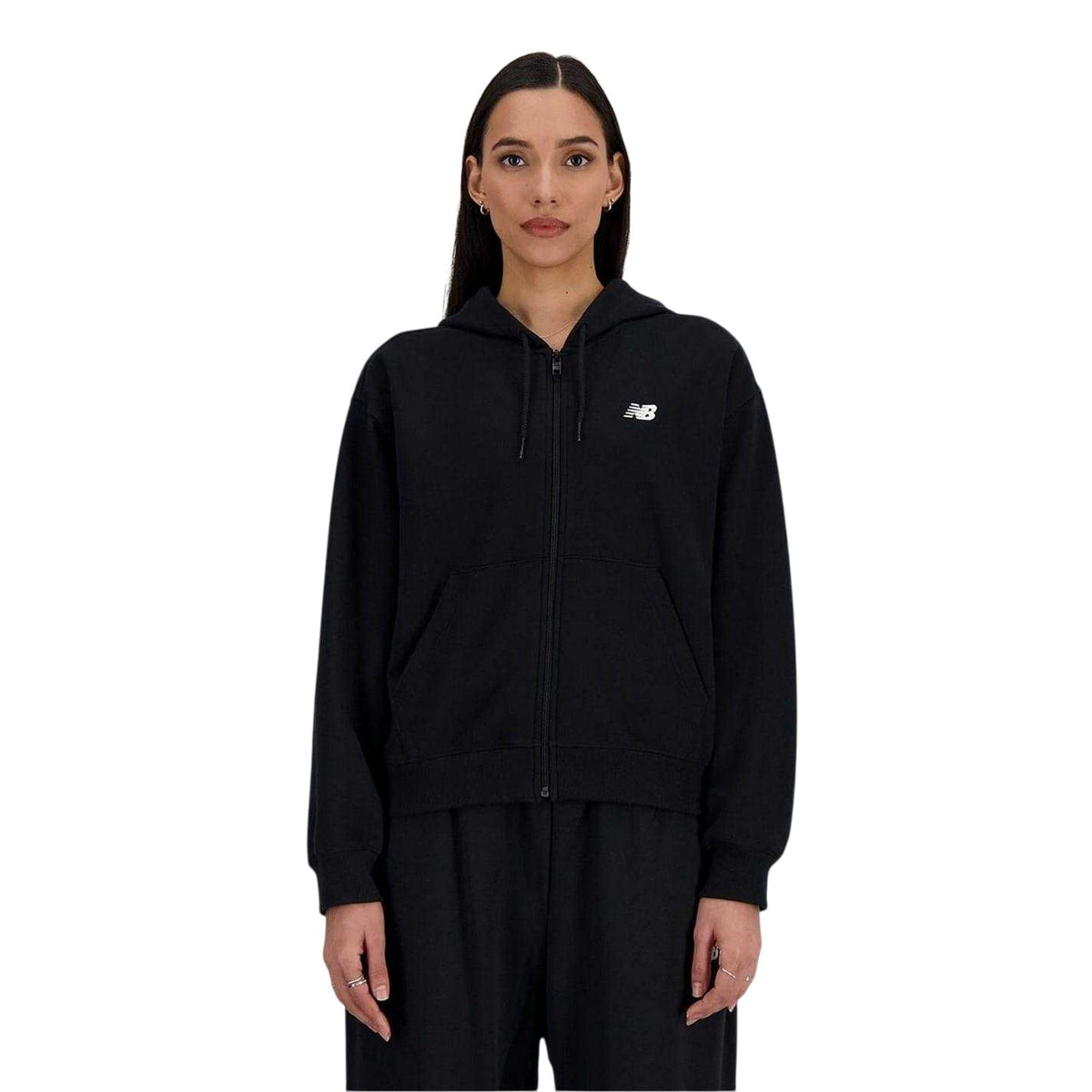 Black - Front - New Balance Womens-Ladies Full Zip Hoodie