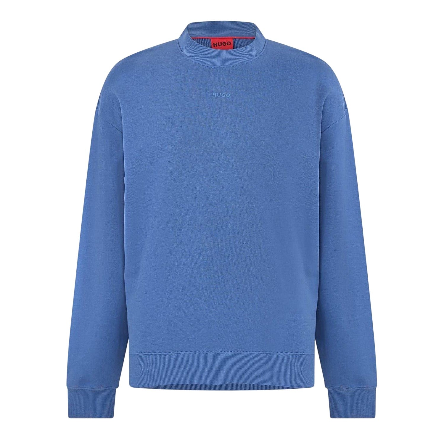Medium Blue - Front - Hugo Mens Tonal Logo Cotton Jersey Relaxed Fit Casual Sweatshirt