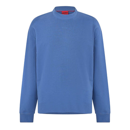 Medium Blue - Front - Hugo Mens Tonal Logo Cotton Jersey Relaxed Fit Casual Sweatshirt