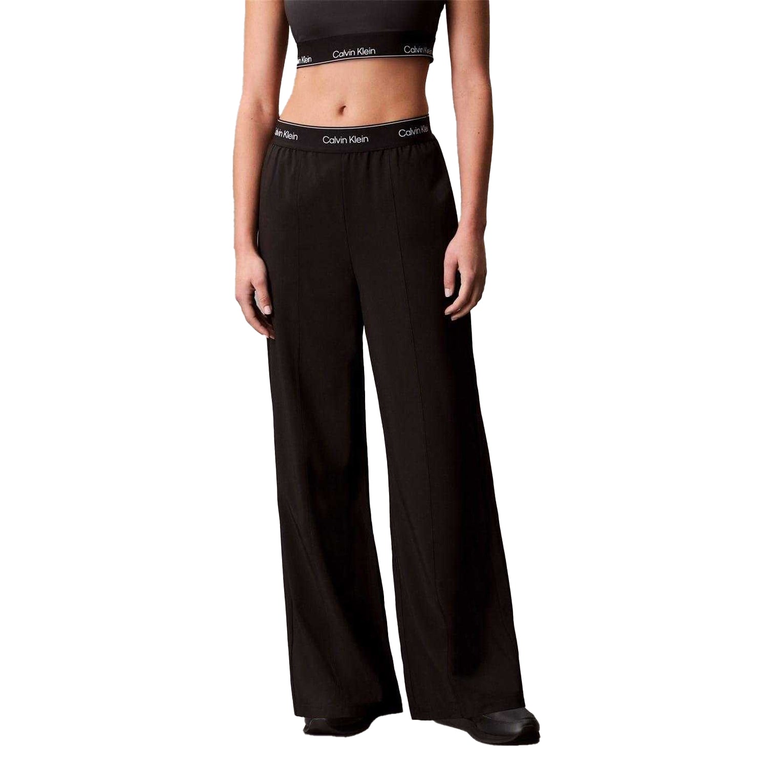 Black - Side - Calvin Klein Womens-Ladies Wide Leg Joggers