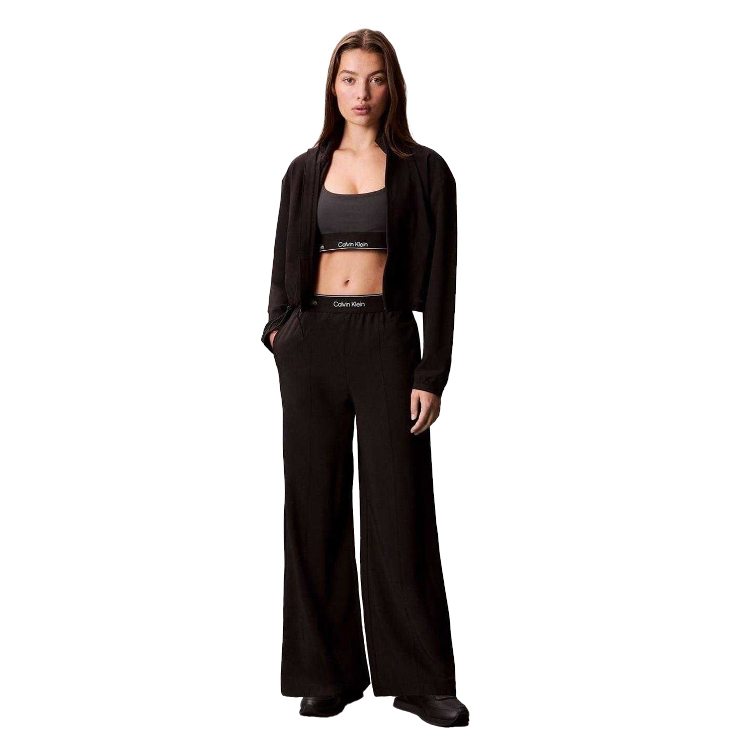 Black - Lifestyle - Calvin Klein Womens-Ladies Wide Leg Joggers