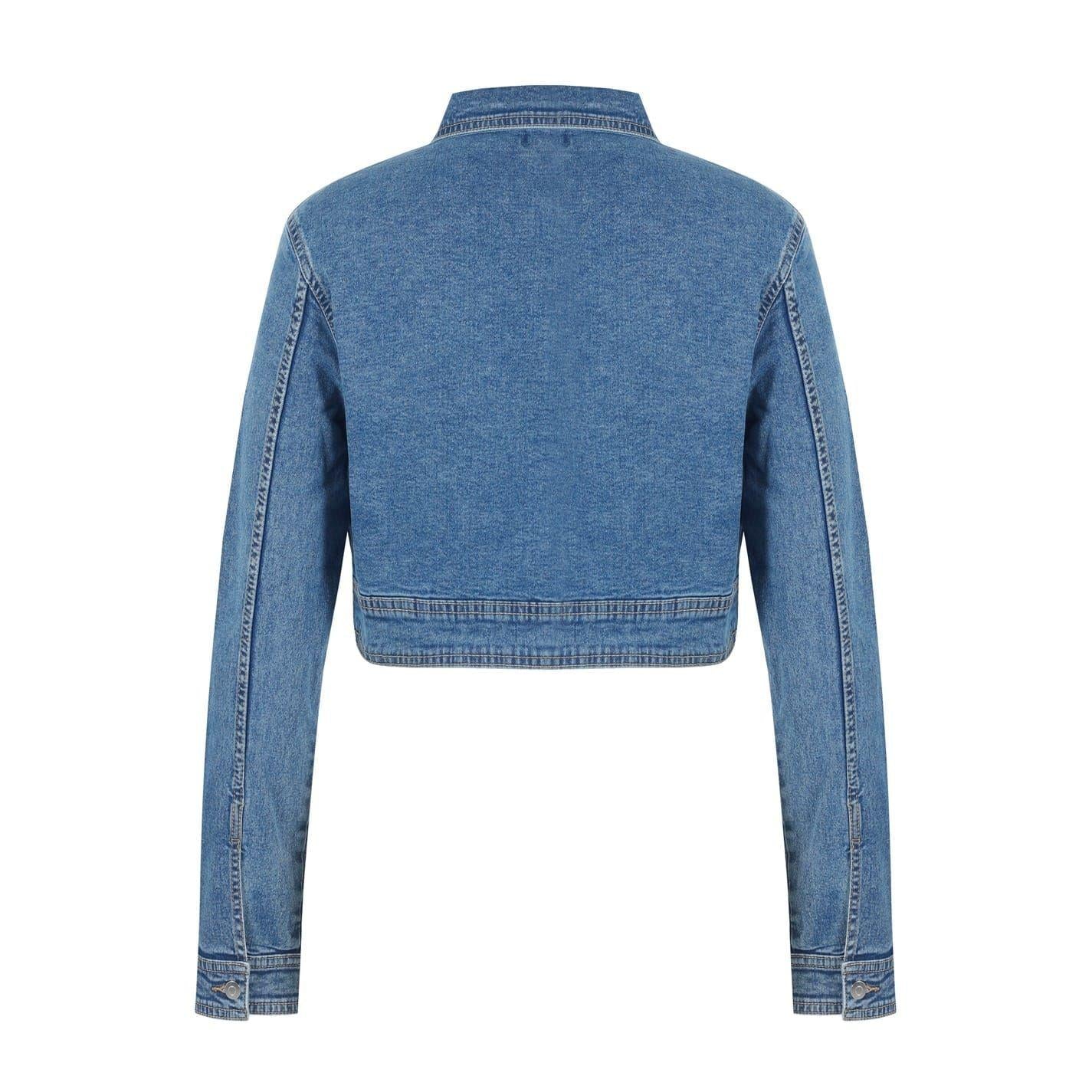 Mid Wash - Back - US Polo Assn Womens-Ladies Cropped Denim Jacket