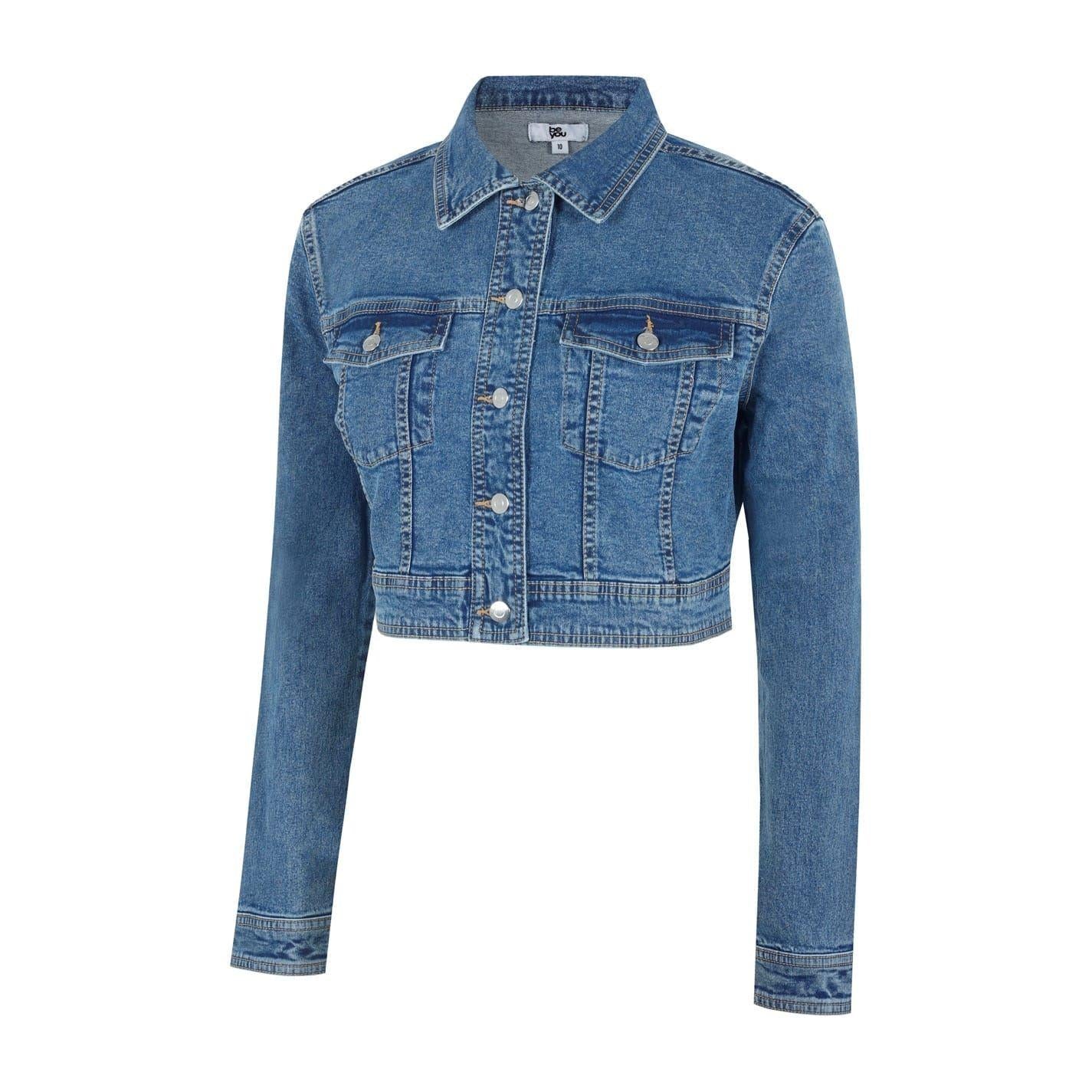 Mid Wash - Front - US Polo Assn Womens-Ladies Cropped Denim Jacket