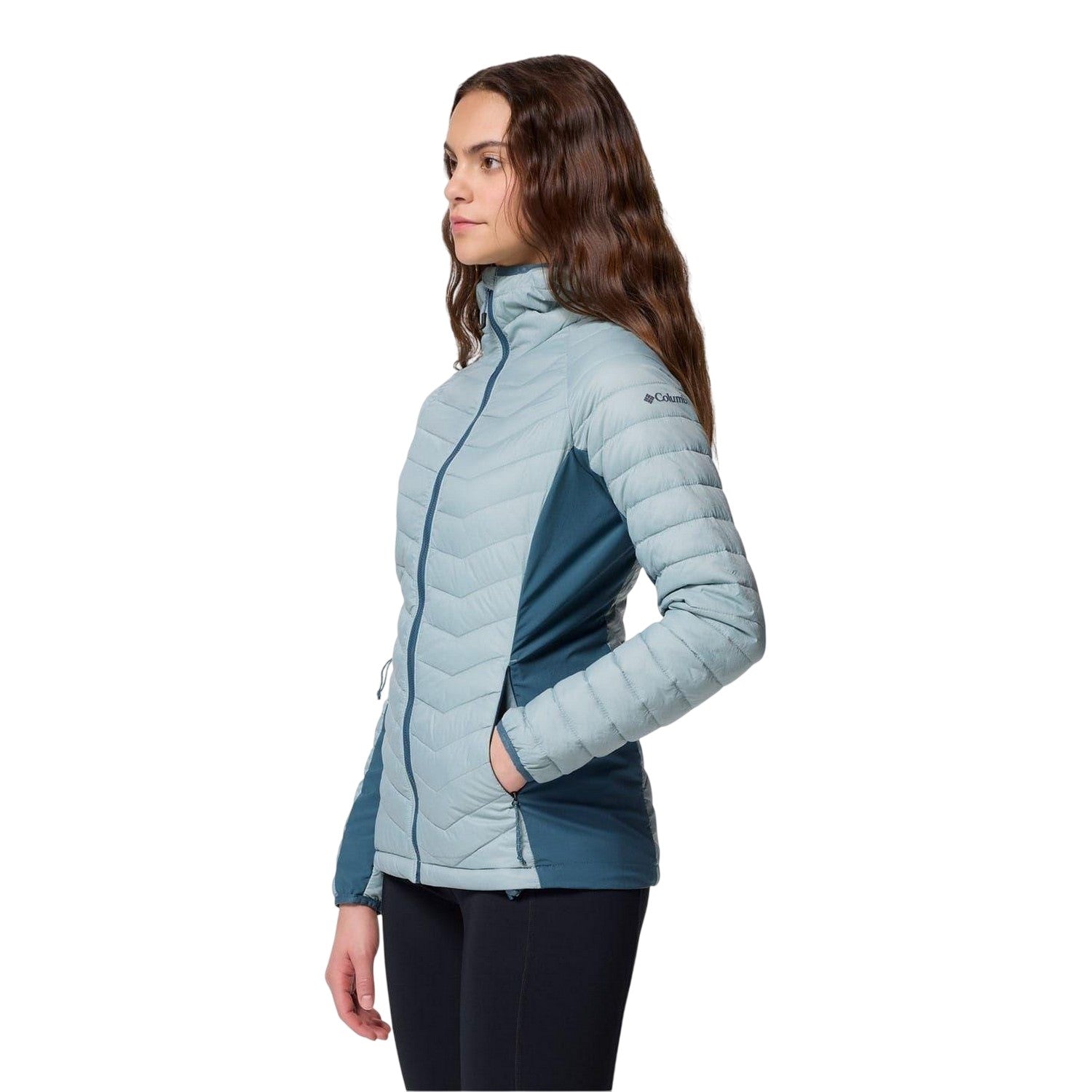 Blue - Side - Columbia Womens-Ladies Powder Pass 2 Hybrid Jacket