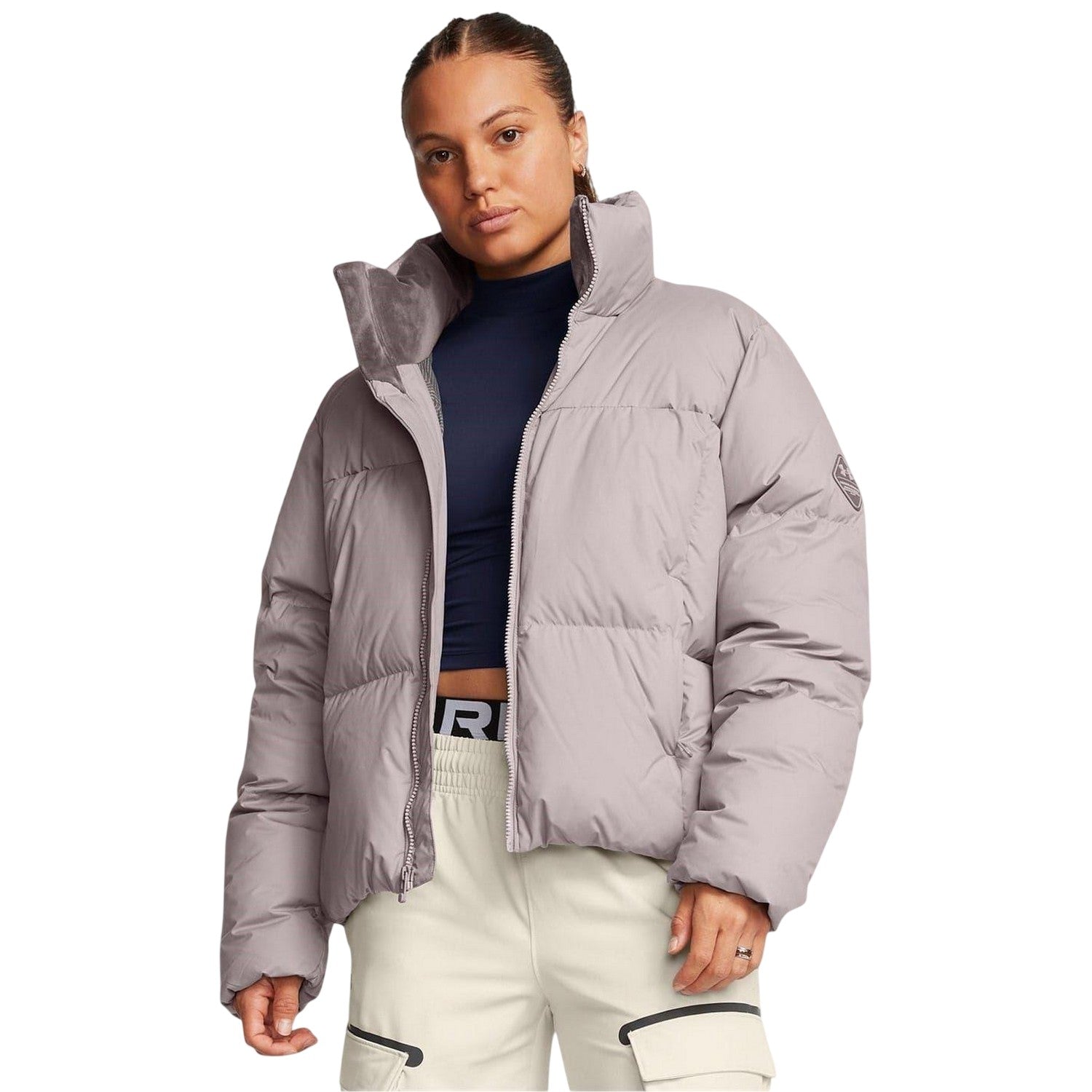 Grey - Side - Under Armour Womens-Ladies Puffer Jacket