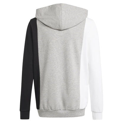 Grey-White-Black - Back - Adidas Childrens-Kids Essentials Colour Block Hoodie