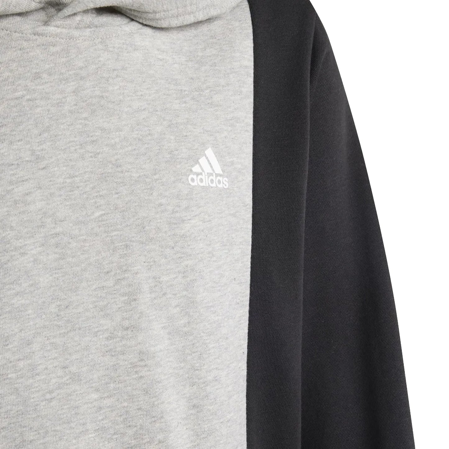 Grey-White-Black - Side - Adidas Childrens-Kids Essentials Colour Block Hoodie