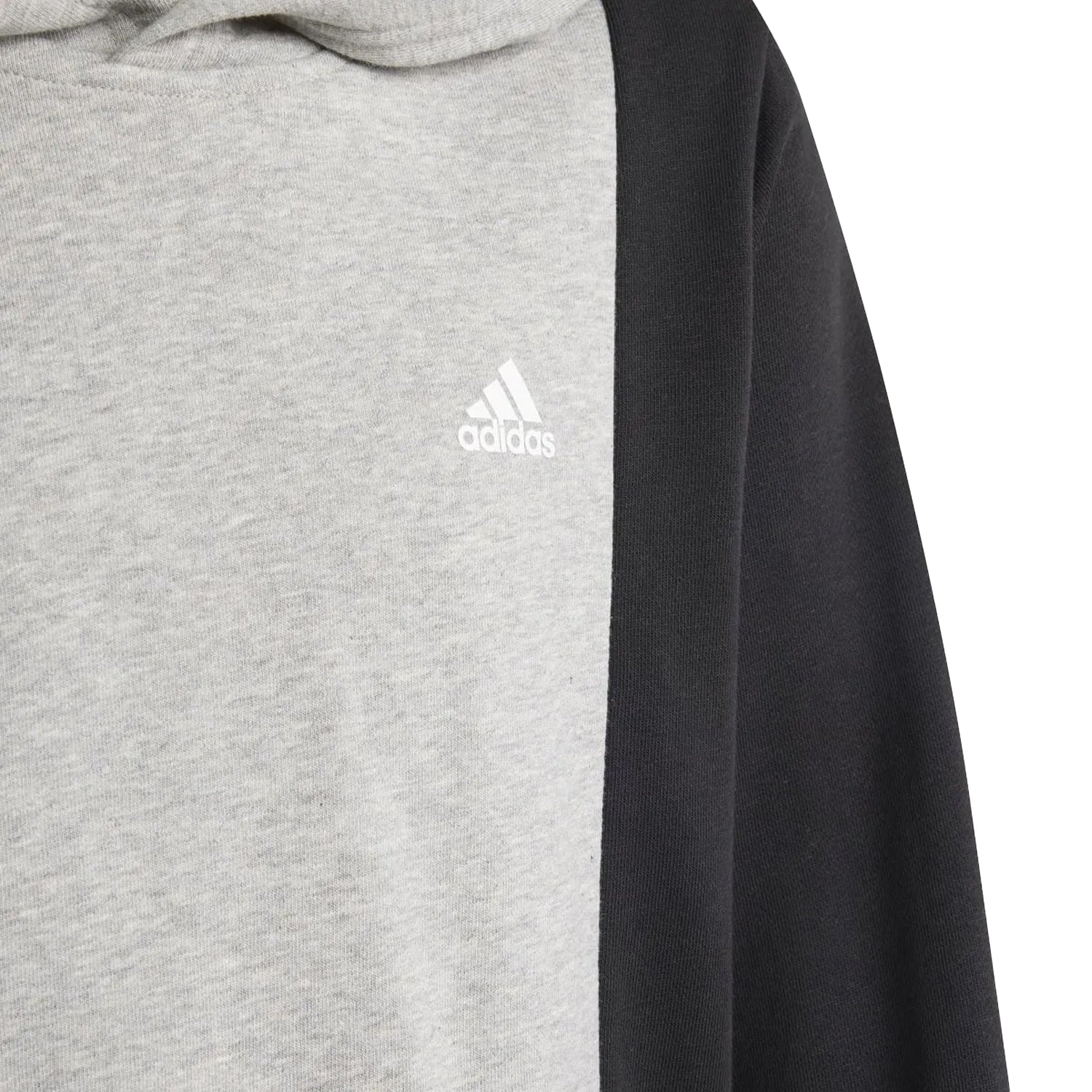 Grey-White-Black - Side - Adidas Childrens-Kids Essentials Colour Block Hoodie