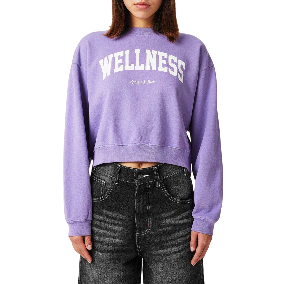 Violet - Side - Wellness Womens-Ladies Crew Neck Crop Sweatshirt