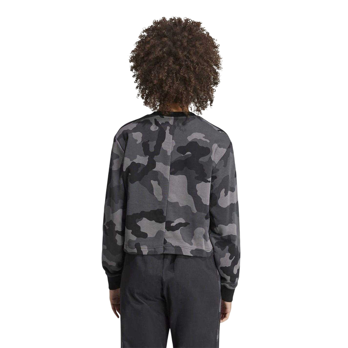 Black - Back - Adidas Womens-Ladies Essentials Camo Stripes Loose Fit Crop Sweatshirt
