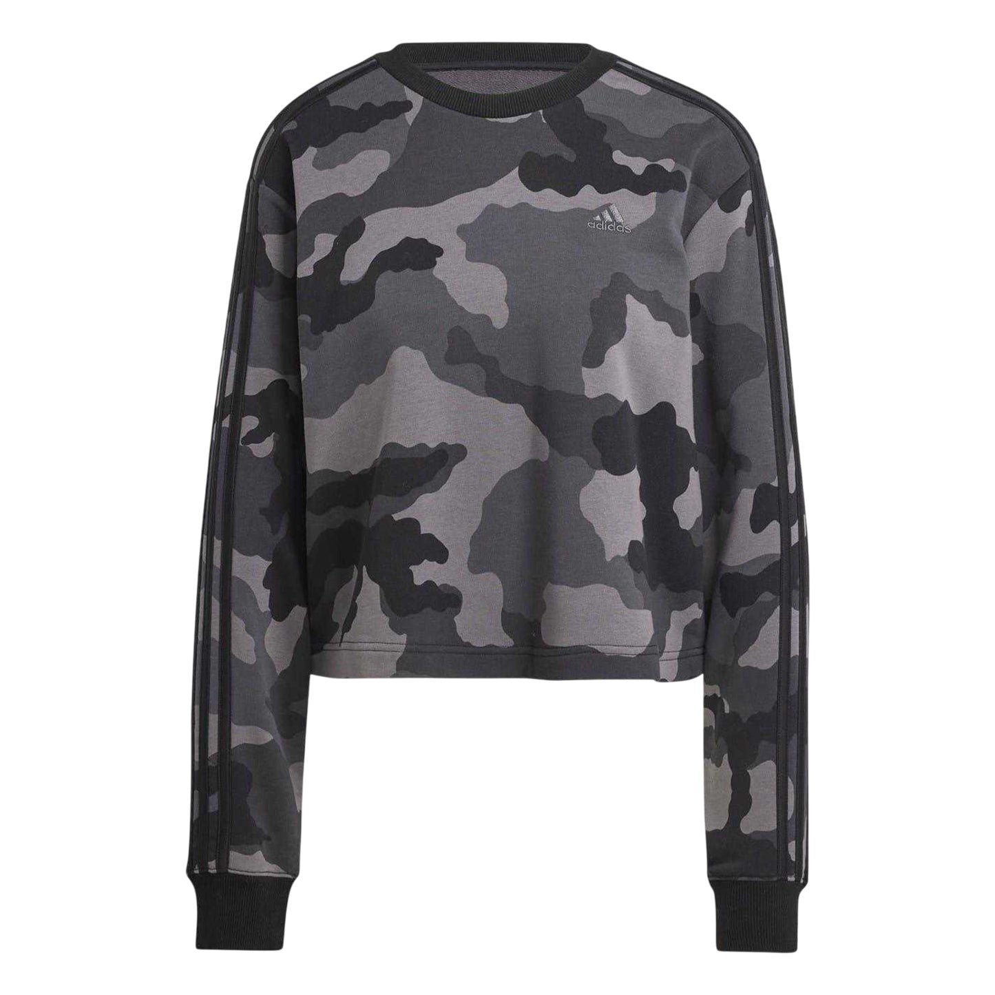 Black - Front - Adidas Womens-Ladies Essentials Camo Stripes Loose Fit Crop Sweatshirt