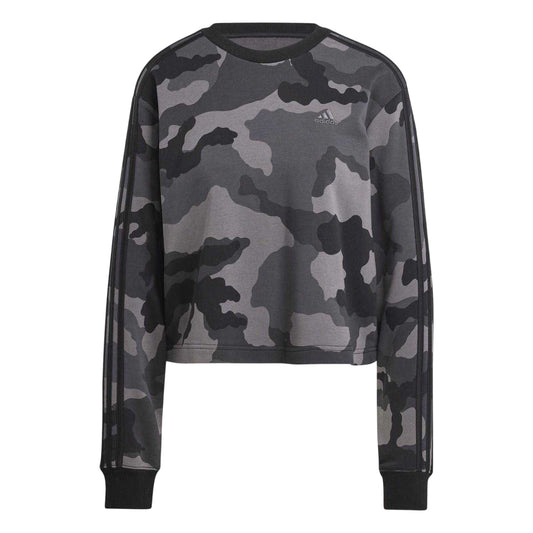 Black - Front - Adidas Womens-Ladies Essentials Camo Stripes Loose Fit Crop Sweatshirt