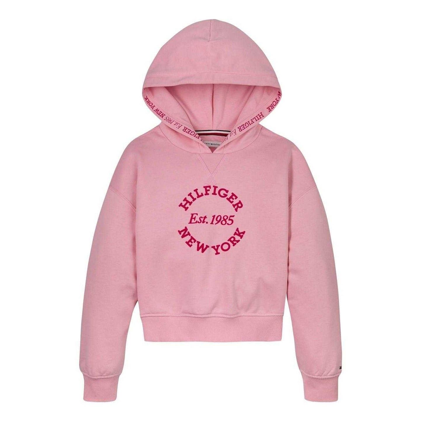 Pink - Front - Tommy Hilfiger Girls New York Hooded Relaxed Fit Crop Sweatshirt