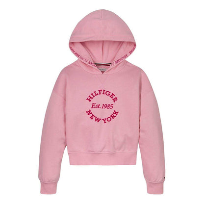 Pink - Front - Tommy Hilfiger Girls New York Hooded Relaxed Fit Crop Sweatshirt