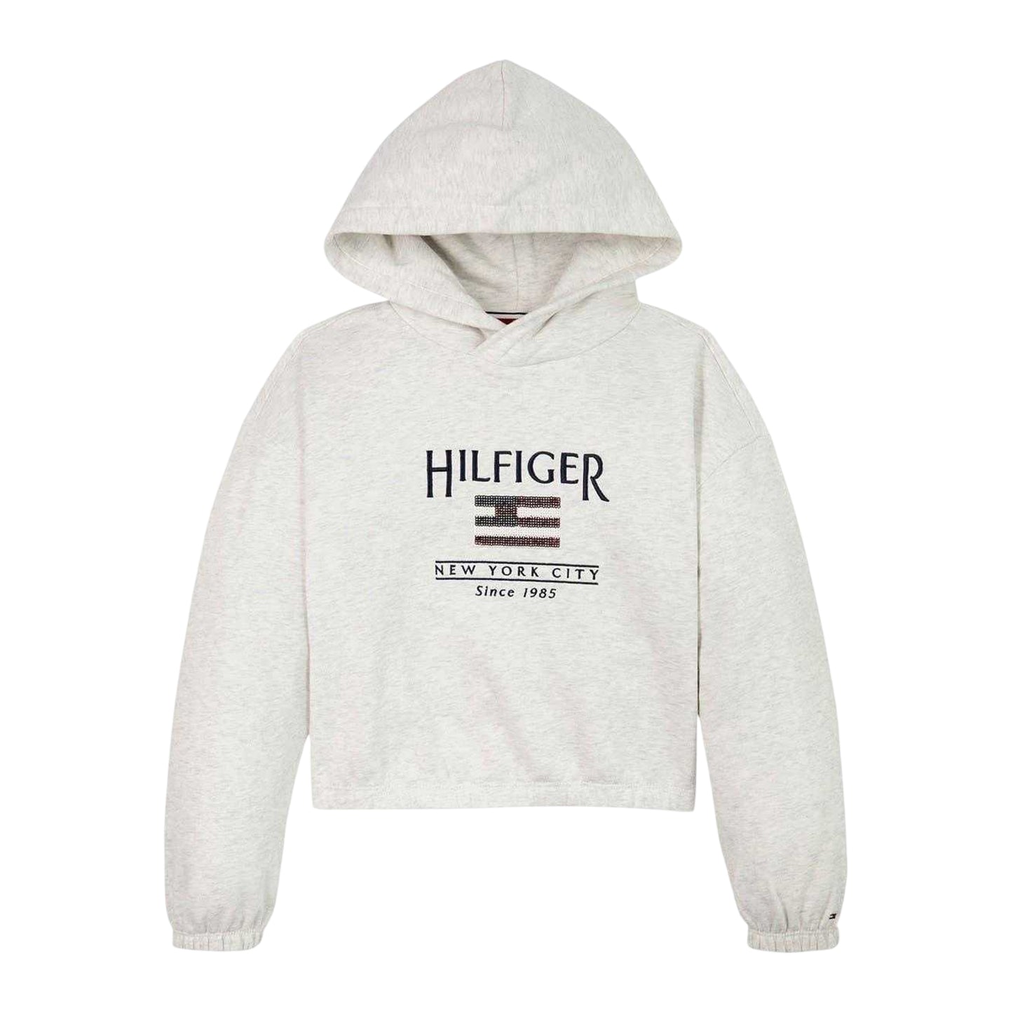 White-Heather Marl - Front - Tommy Hilfiger Girls Flag Drawstring Hoodie