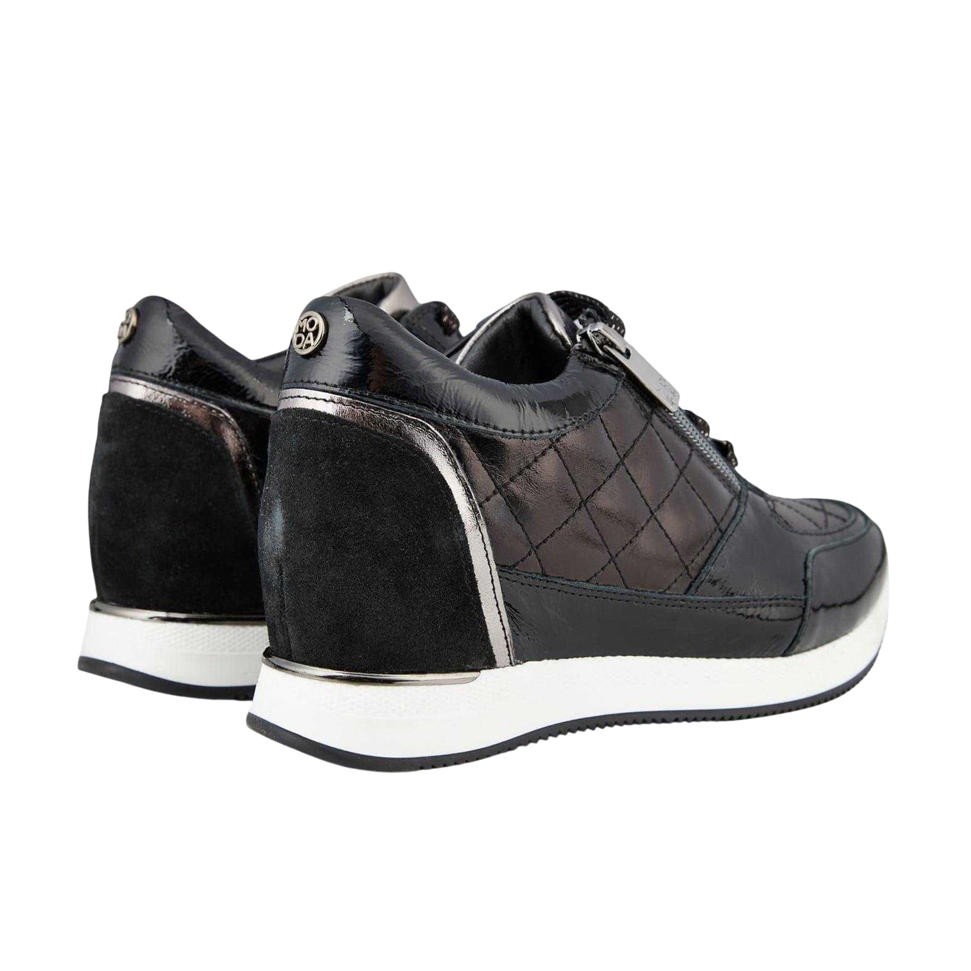 Black - Back - Mod Womens-Ladies Quilted Leather Hidden Wedge Trainers