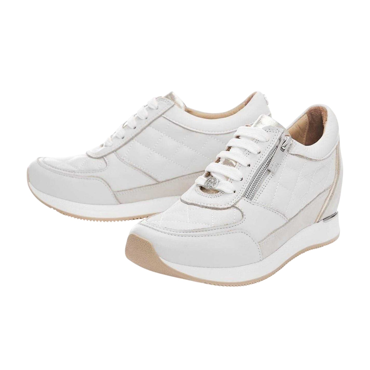 Off White - Side - Mod Womens-Ladies Quilted Leather Hidden Wedge Trainers