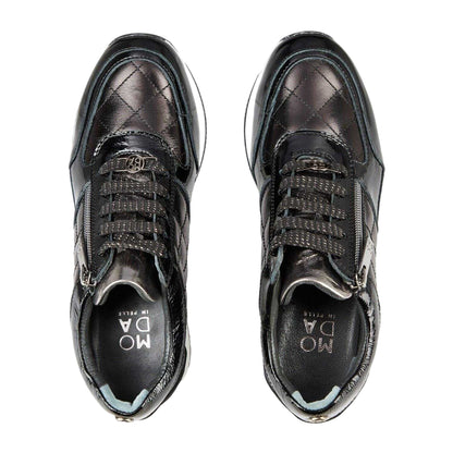 Black - Lifestyle - Mod Womens-Ladies Quilted Leather Hidden Wedge Trainers