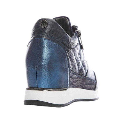 Navy - Back - Mod Womens-Ladies Quilted Leather Hidden Wedge Trainers