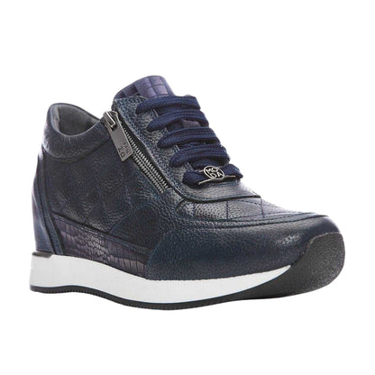 Navy - Side - Mod Womens-Ladies Quilted Leather Hidden Wedge Trainers