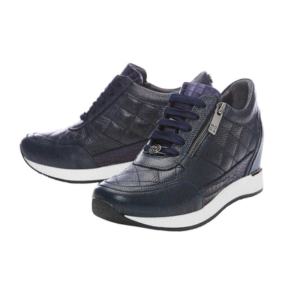 Navy - Lifestyle - Mod Womens-Ladies Quilted Leather Hidden Wedge Trainers
