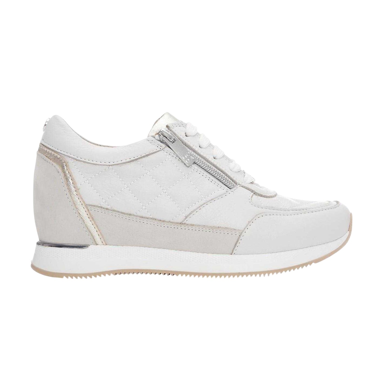 Off White - Front - Mod Womens-Ladies Quilted Leather Hidden Wedge Trainers