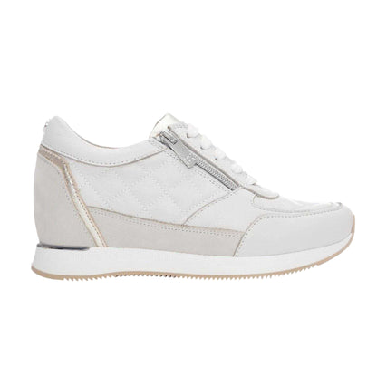 Off White - Front - Mod Womens-Ladies Quilted Leather Hidden Wedge Trainers