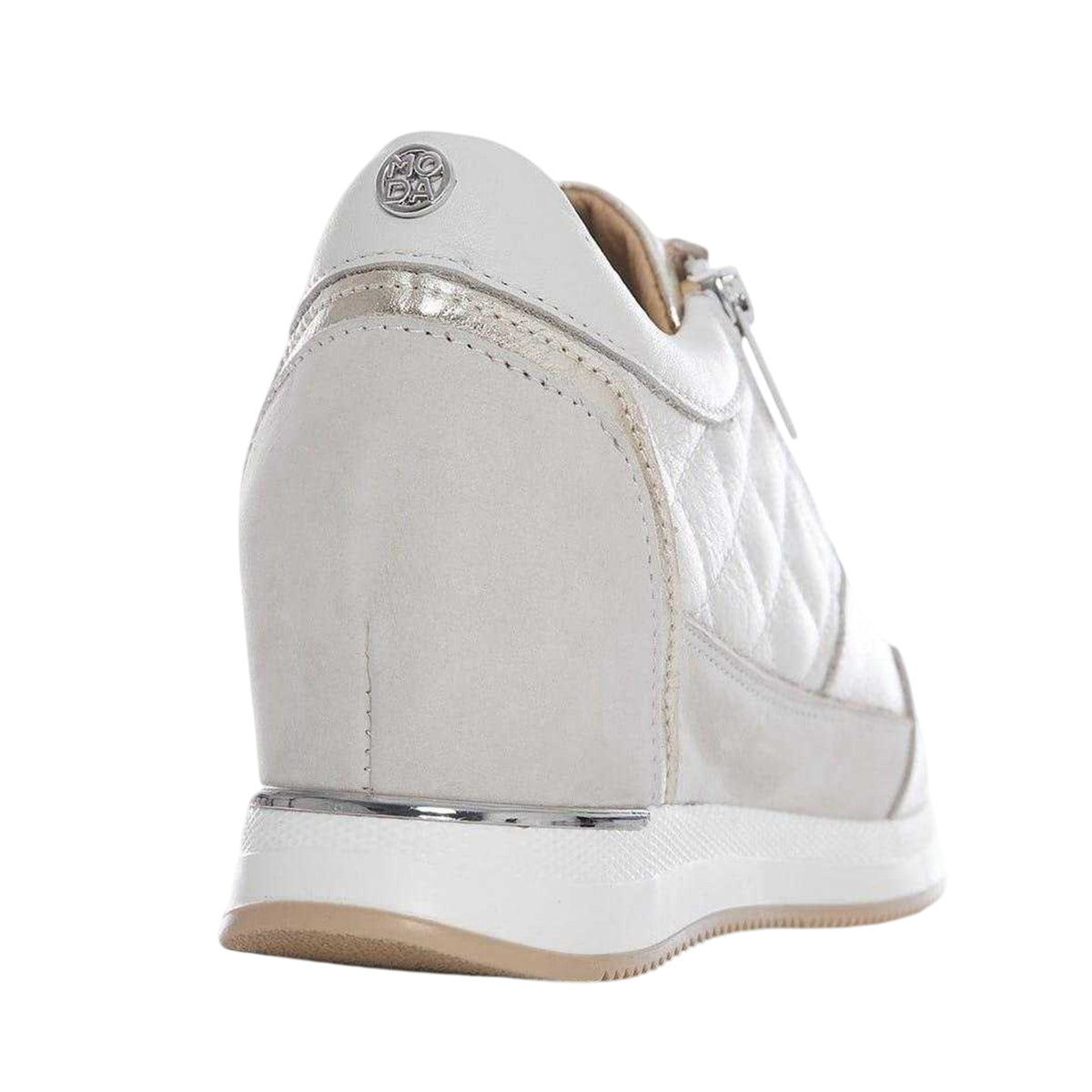 Off White - Back - Mod Womens-Ladies Quilted Leather Hidden Wedge Trainers