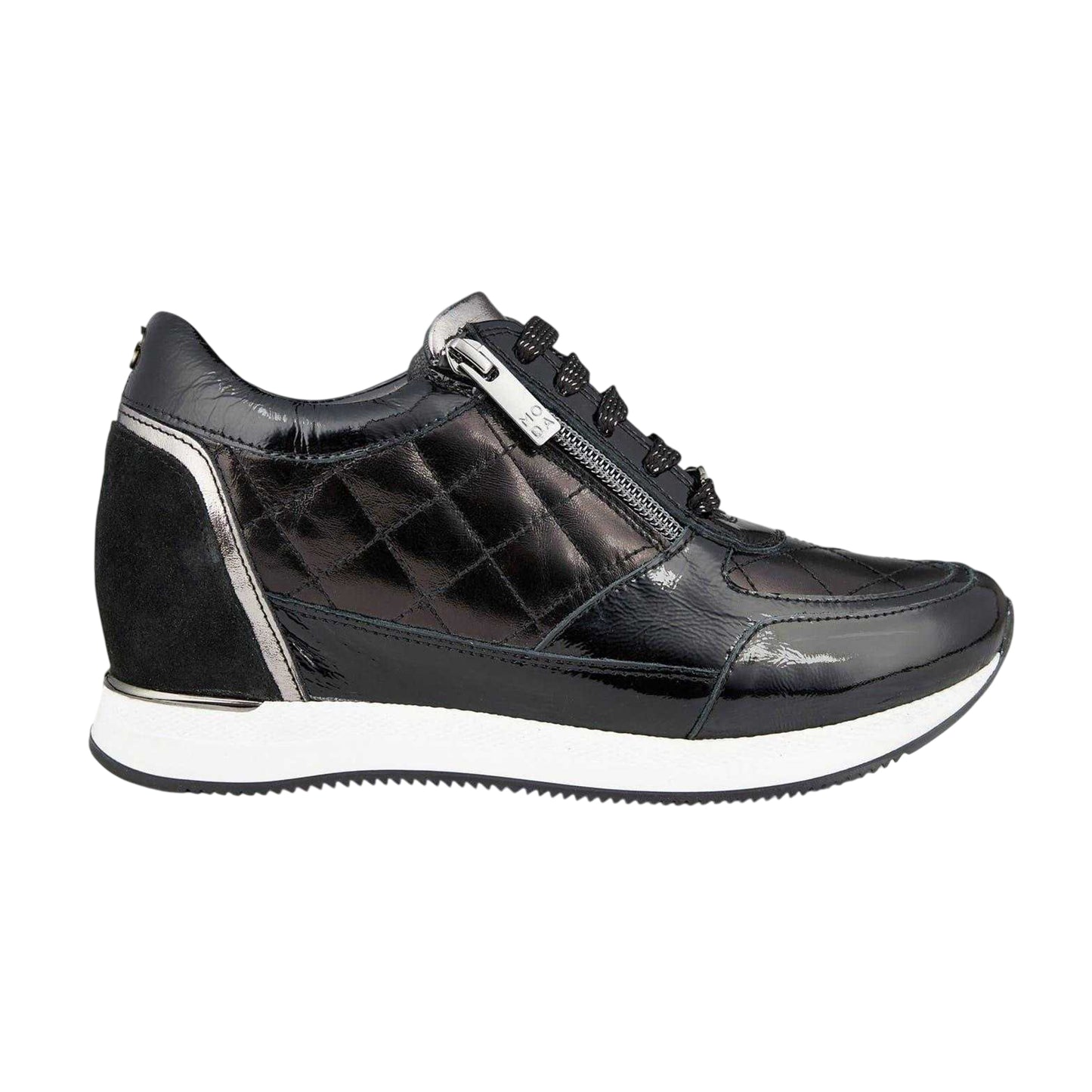 Black - Front - Mod Womens-Ladies Quilted Leather Hidden Wedge Trainers