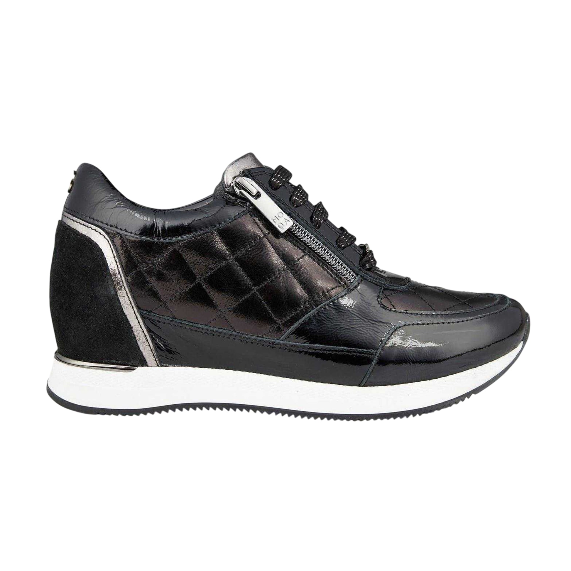 Black - Front - Mod Womens-Ladies Quilted Leather Hidden Wedge Trainers