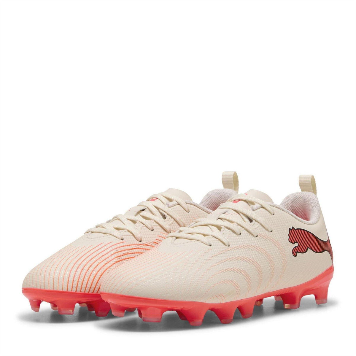 Almond-Red - Front - Puma Childrens-Kids Future Textured Firm Ground Football Boots