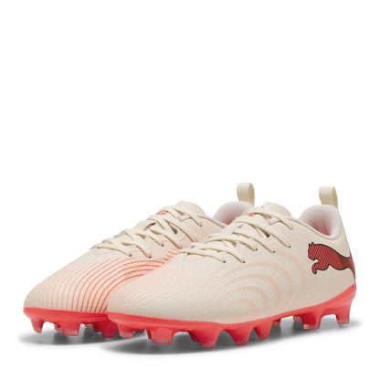 Almond-Red - Front - Puma Childrens-Kids Future Textured Firm Ground Football Boots
