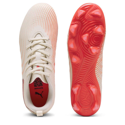 Almond-Red - Side - Puma Childrens-Kids Future Textured Firm Ground Football Boots
