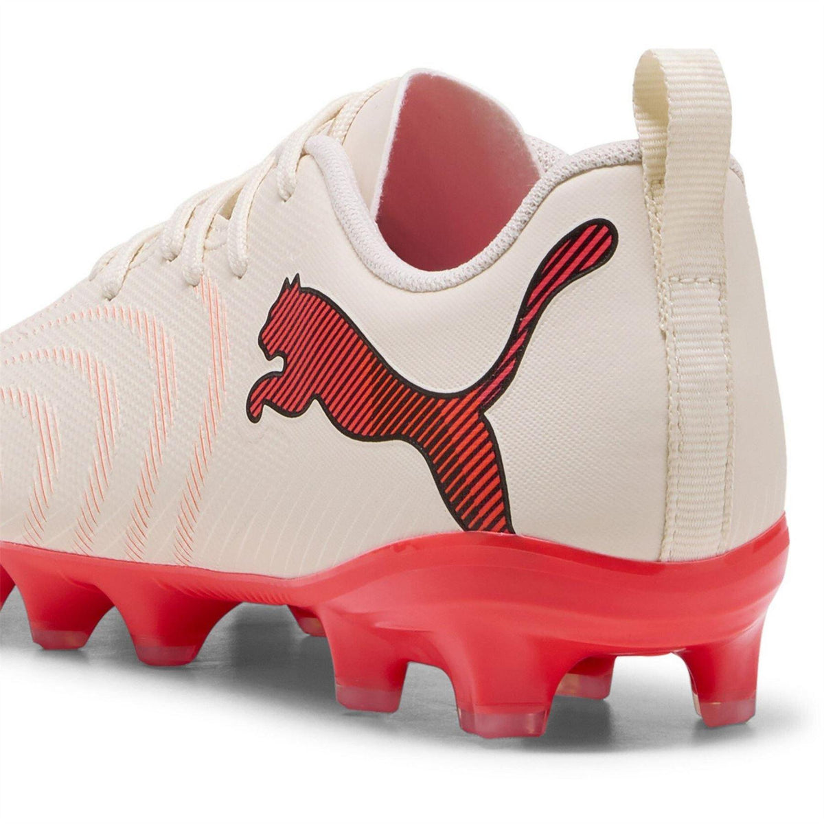 Almond-Red - Pack Shot - Puma Childrens-Kids Future Textured Firm Ground Football Boots
