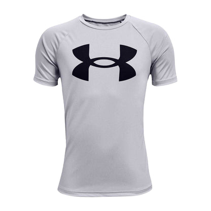 Grey-Black - Front - Under Armour Boys Tech Big Logo Loose T-Shirt