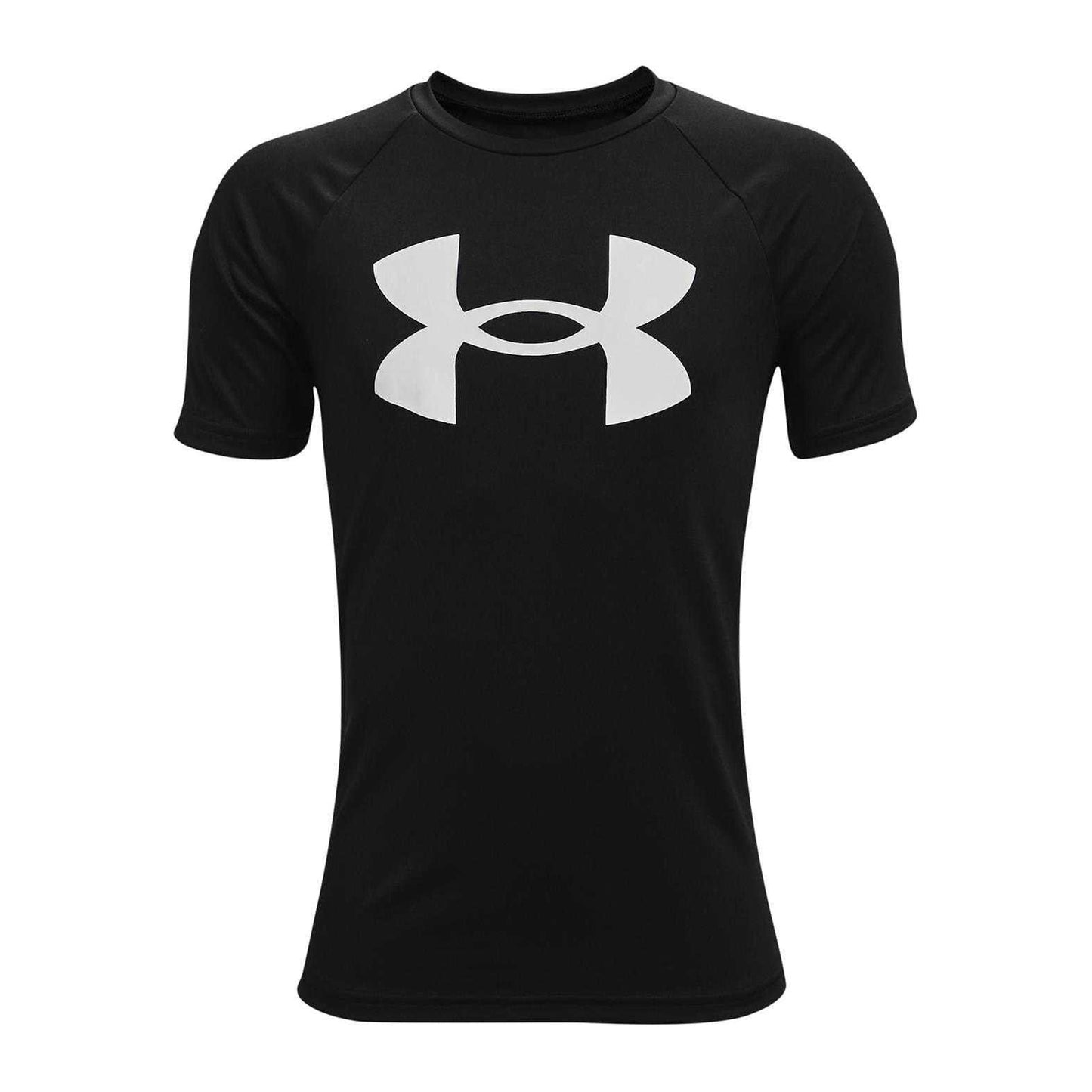 Black-White - Front - Under Armour Boys Tech Big Logo Loose T-Shirt