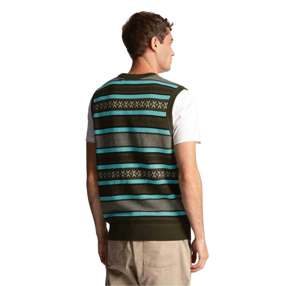 Olive - Back - Lyle & Scott Mens Knitted Regular Vest Top