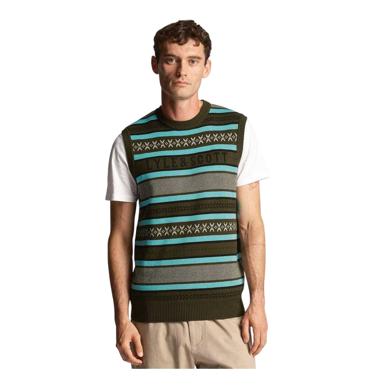 Olive - Side - Lyle & Scott Mens Knitted Regular Vest Top