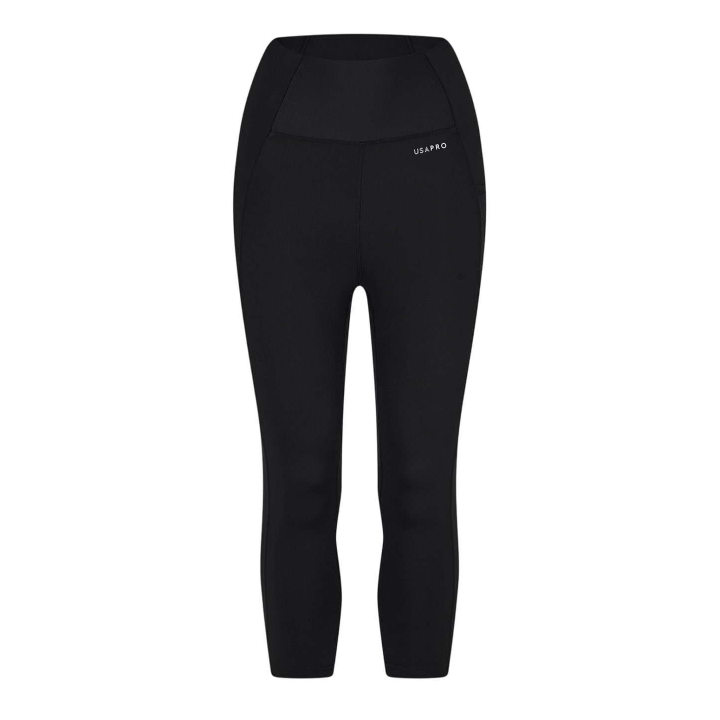 Black - Front - USA Pro Womens-Ladies Cropped Leggings