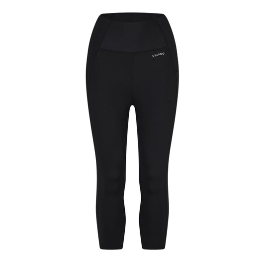 Black - Front - USA Pro Womens-Ladies Cropped Leggings