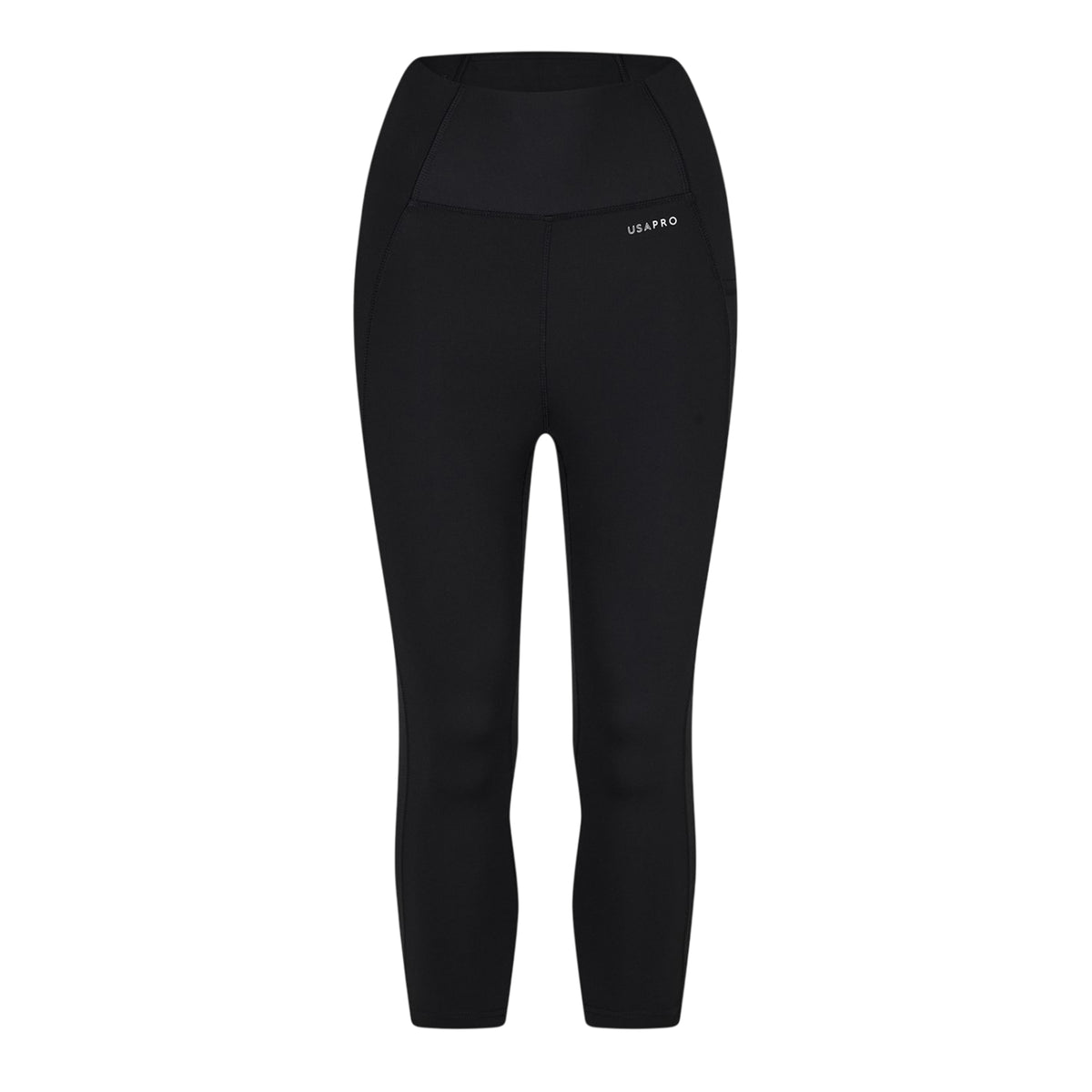 Black - Front - USA Pro Womens-Ladies Cropped Leggings