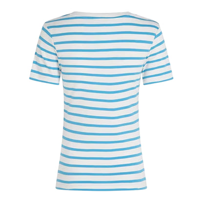 Ecru-Blue - Back - Tommy Hilfiger Womens-Ladies Striped Cotton T-Shirt