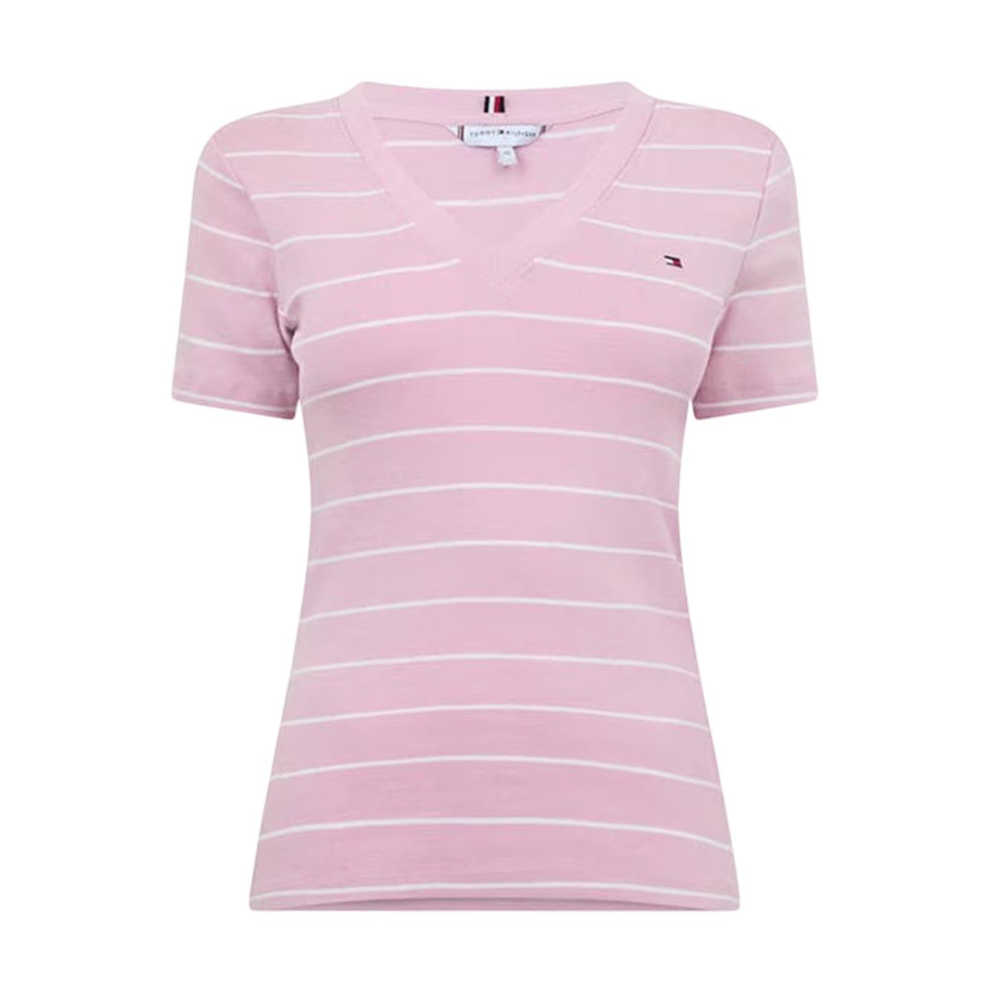 Pink-Ecru - Front - Tommy Hilfiger Womens-Ladies Striped Cotton T-Shirt