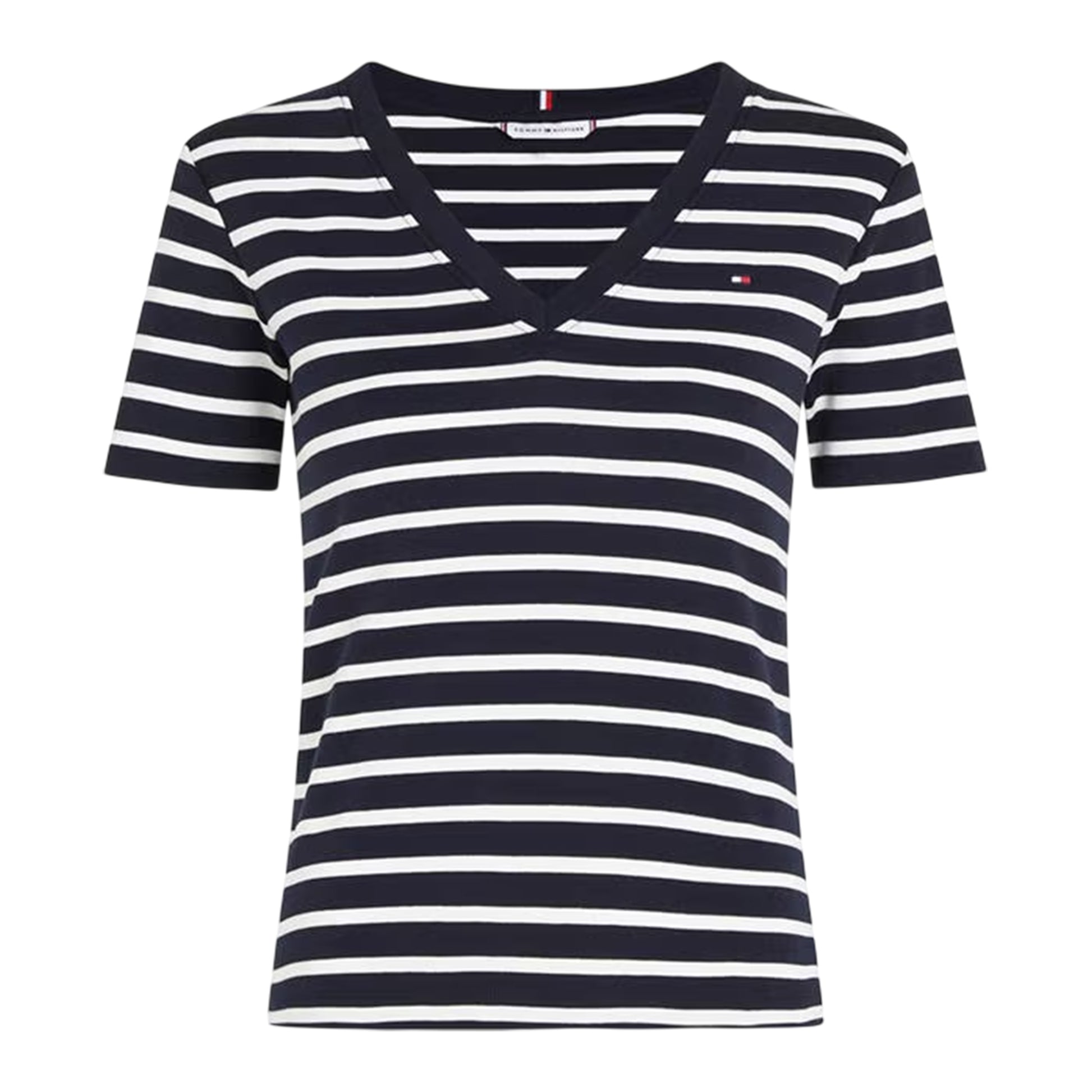 Navy - Front - Tommy Hilfiger Womens-Ladies Striped Cotton T-Shirt