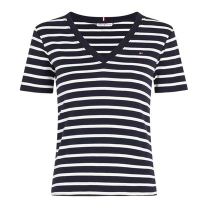Navy - Front - Tommy Hilfiger Womens-Ladies Striped Cotton T-Shirt
