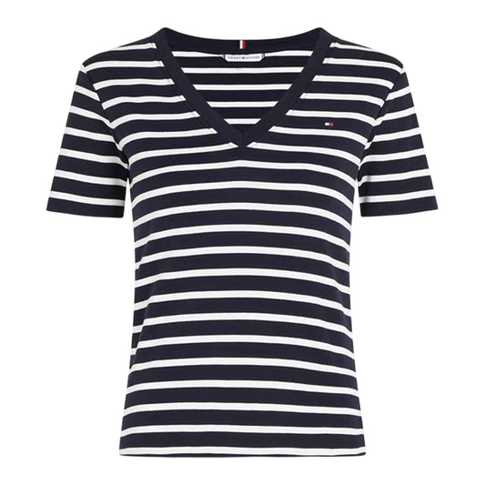 Navy - Front - Tommy Hilfiger Womens-Ladies Striped Cotton T-Shirt