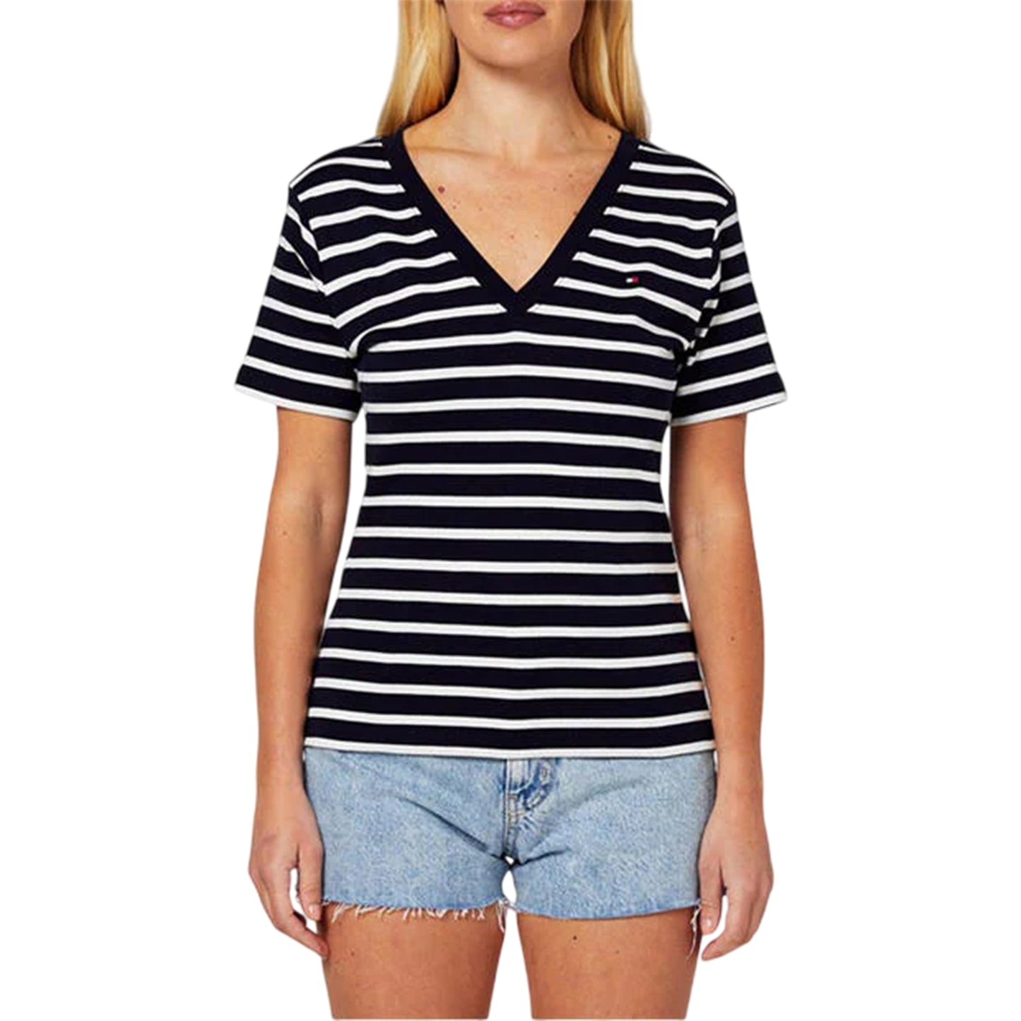 Navy - Side - Tommy Hilfiger Womens-Ladies Striped Cotton T-Shirt
