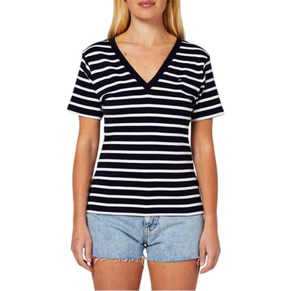 Navy - Side - Tommy Hilfiger Womens-Ladies Striped Cotton T-Shirt